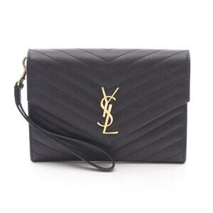 Saint Laurent Paris Monogram Shoulder Bag Leather Black